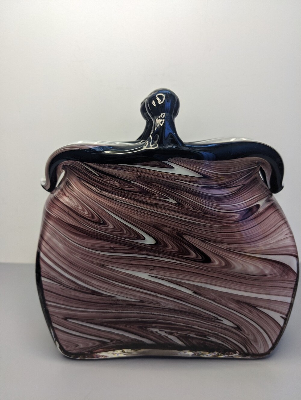 Hand Blown Burgundy Art Glass Purse Sculptural Handbag Decor Modern Display